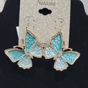 💙🔹️Natasha 🔹️Couture Gold and Teal Butterfly Earrings